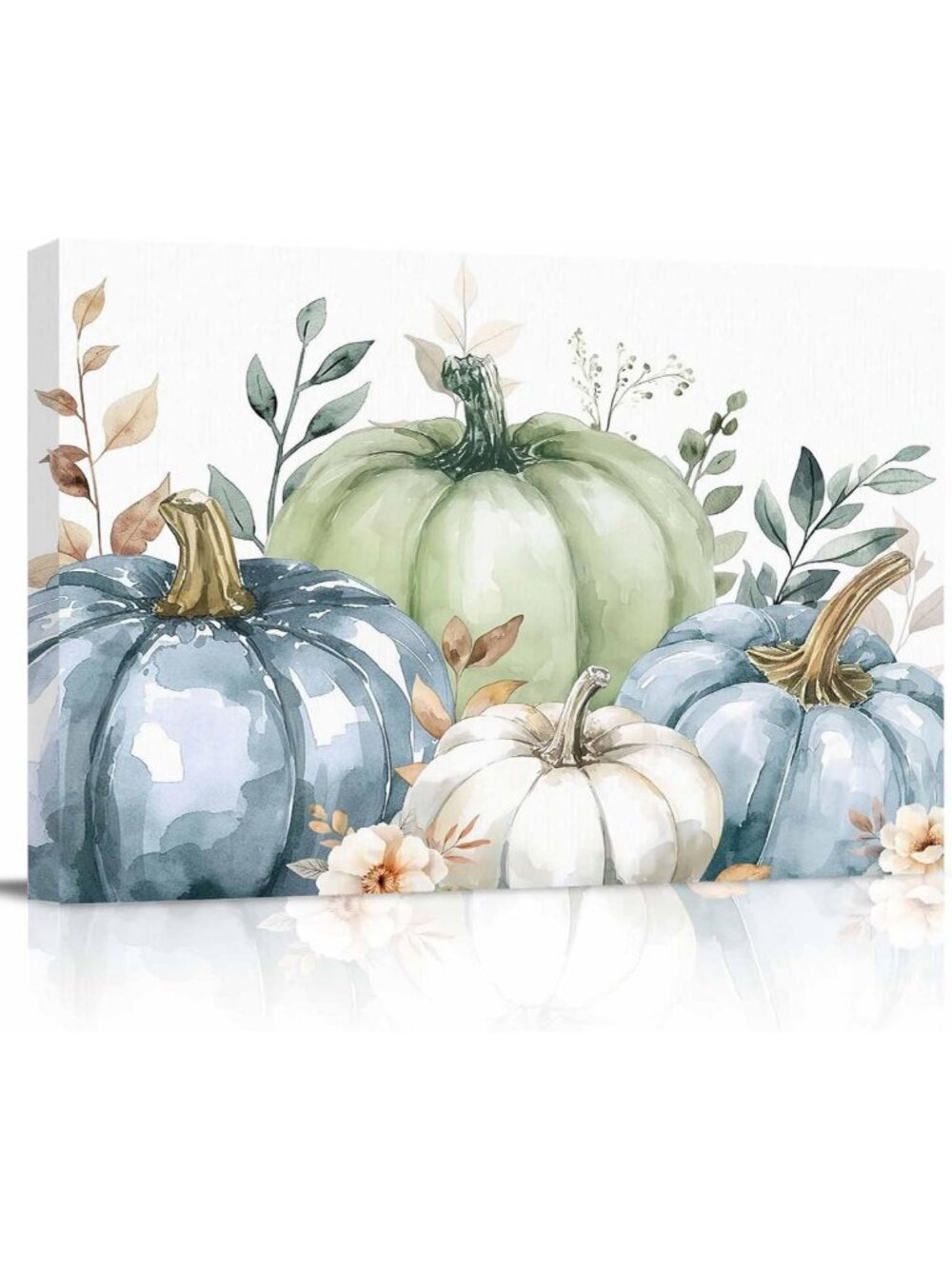 Eucalyptus Leaf Fall Wall Art - Thanksgiving Pumpkin Patch Canvas Decor 24"x32